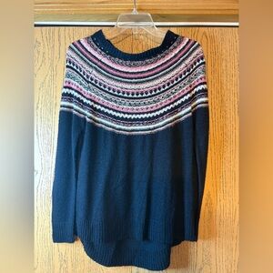 Fever Black & Multi Stripe Boatneck Mid-weight Oversized Sweater EUC